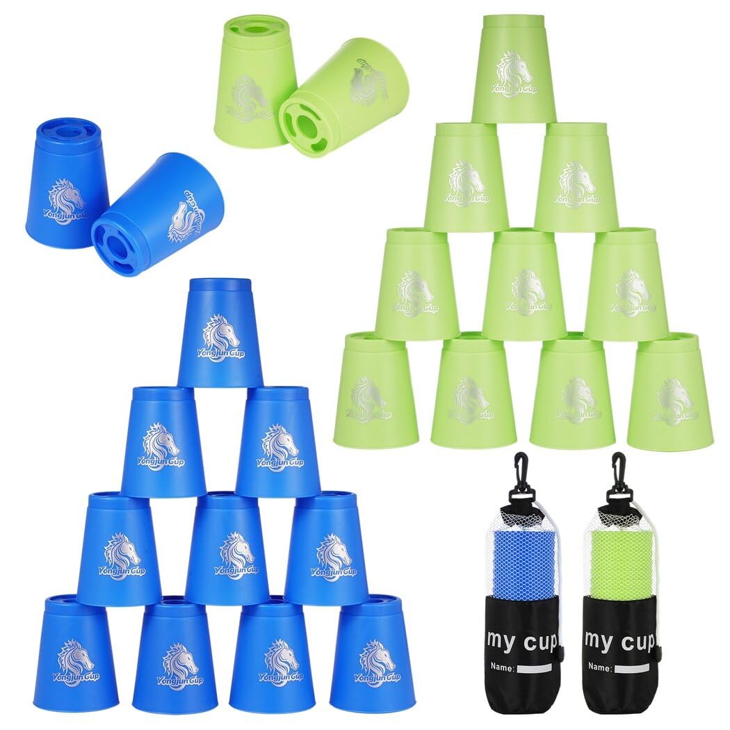 24 Pcs Sport Stacking Cups, Sport Training Game for Challenge Competition, Plastic Stacking Cups, Classic Family Game for Kids and Adults, Blue+Green