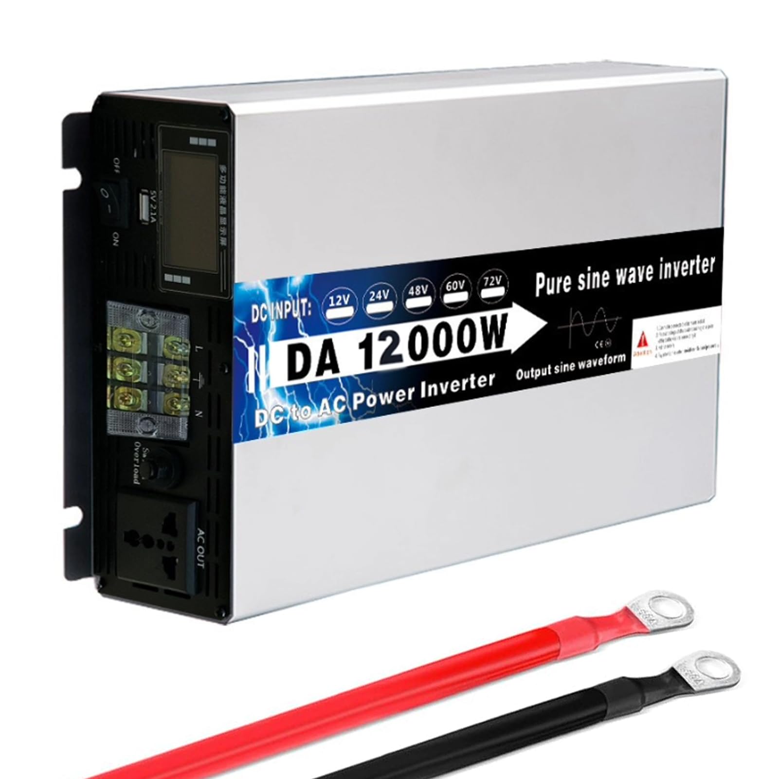 Falownik Sinusoidalny 72V do 110V, 6000W ładowarka 12V 24V 48V 60V 72V DC do 120V 220V AC, Szczytowa moc 12000W Falownik Solarny Poza Siecią do Urządzeń Elektronicznych i Zasilania A(Size:12v to 110v)