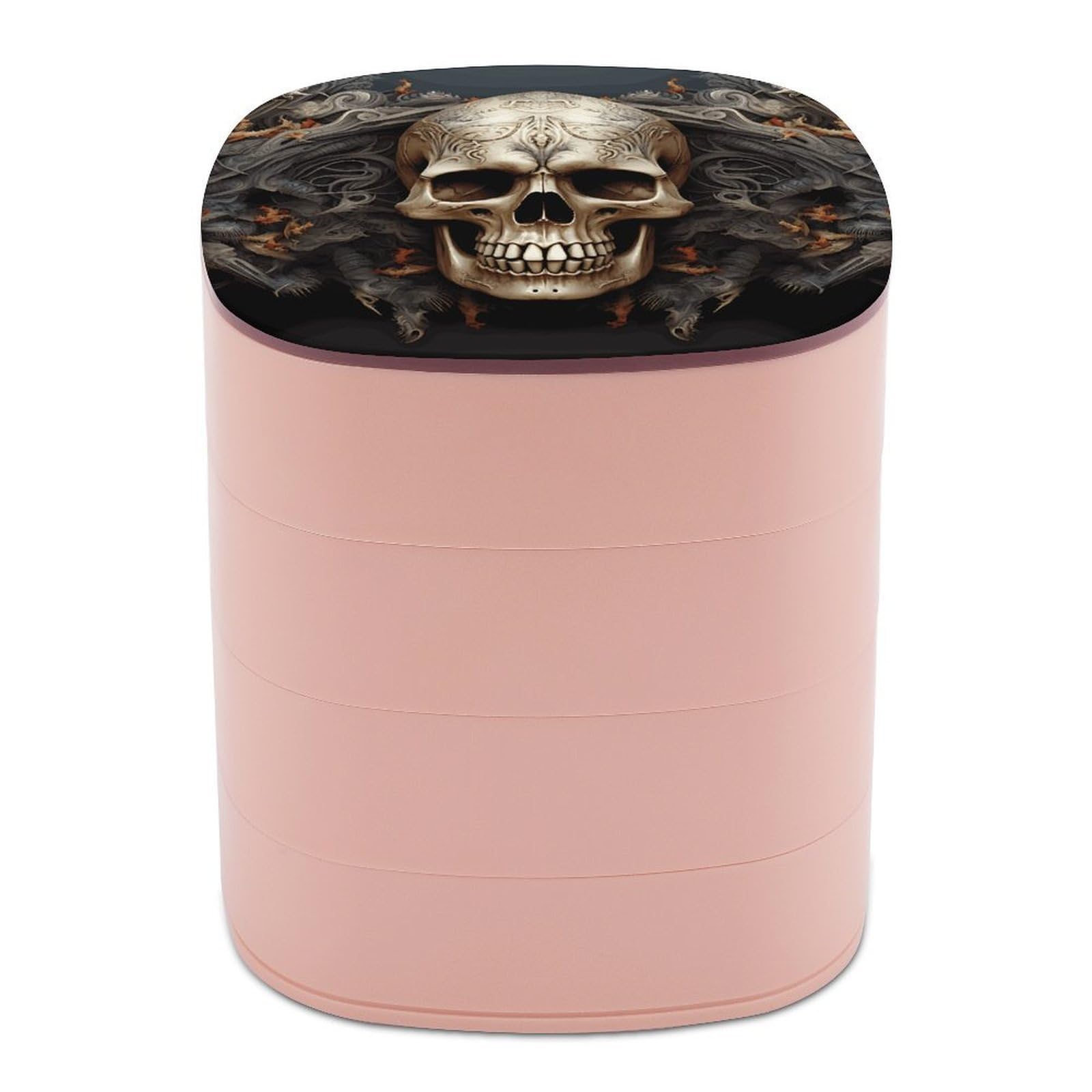 LZQPOEAS Skulls Jewelry Organizer Small Jewelry Storage Box Earring Holder for Women 4-Layer Rotating Travel Jewelry Tray Case with Lid for Bracelets Rings Gift