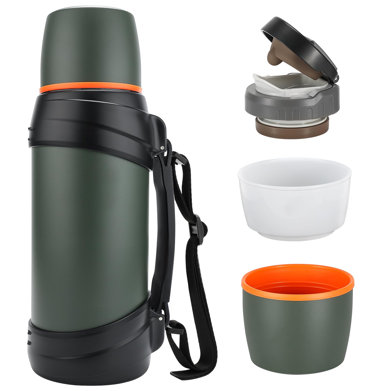 Grande bouteille thermos à café de 1,8 l pour voyage – Bouteille isotherme classique avec tasse en plastique – Bouteille de boisson isotherme en acier inoxydable de 2 L pour la randonnée, la