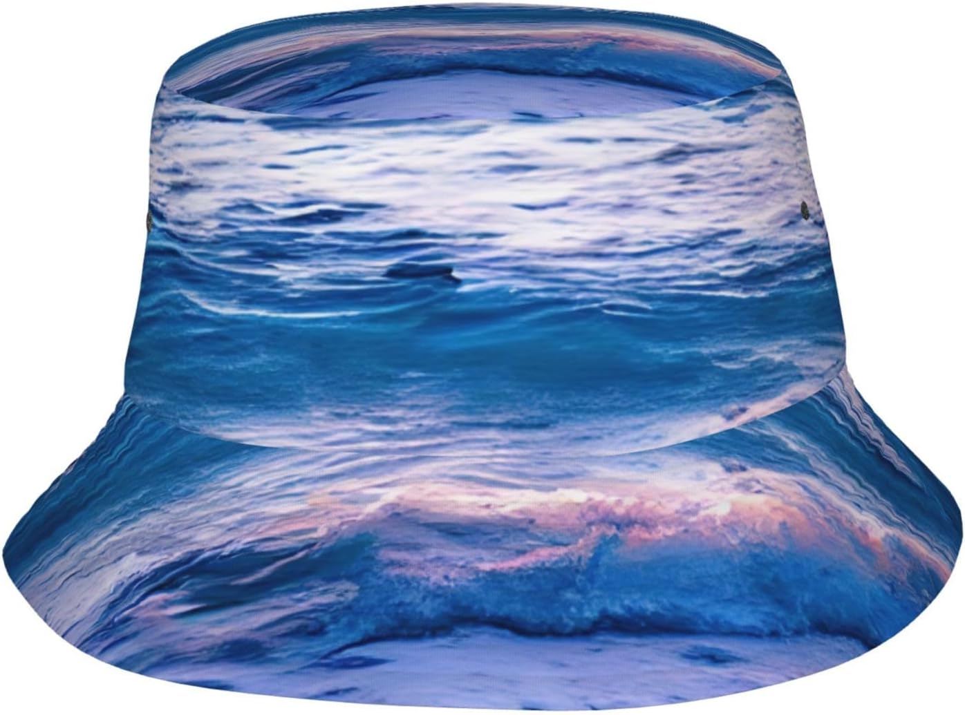 Bucket Hat Beach Sunset Ocean Waves Print Summer Sun Hat Trendy Beach Funny Fisherman Hat for Men Women Unisex Black