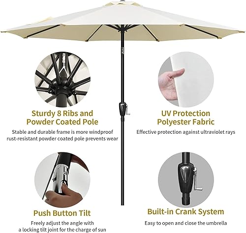 Miniatura 3 de Simple Deluxe Sombrilla de patio de 9 pies con botón de inclinaciónmanivela