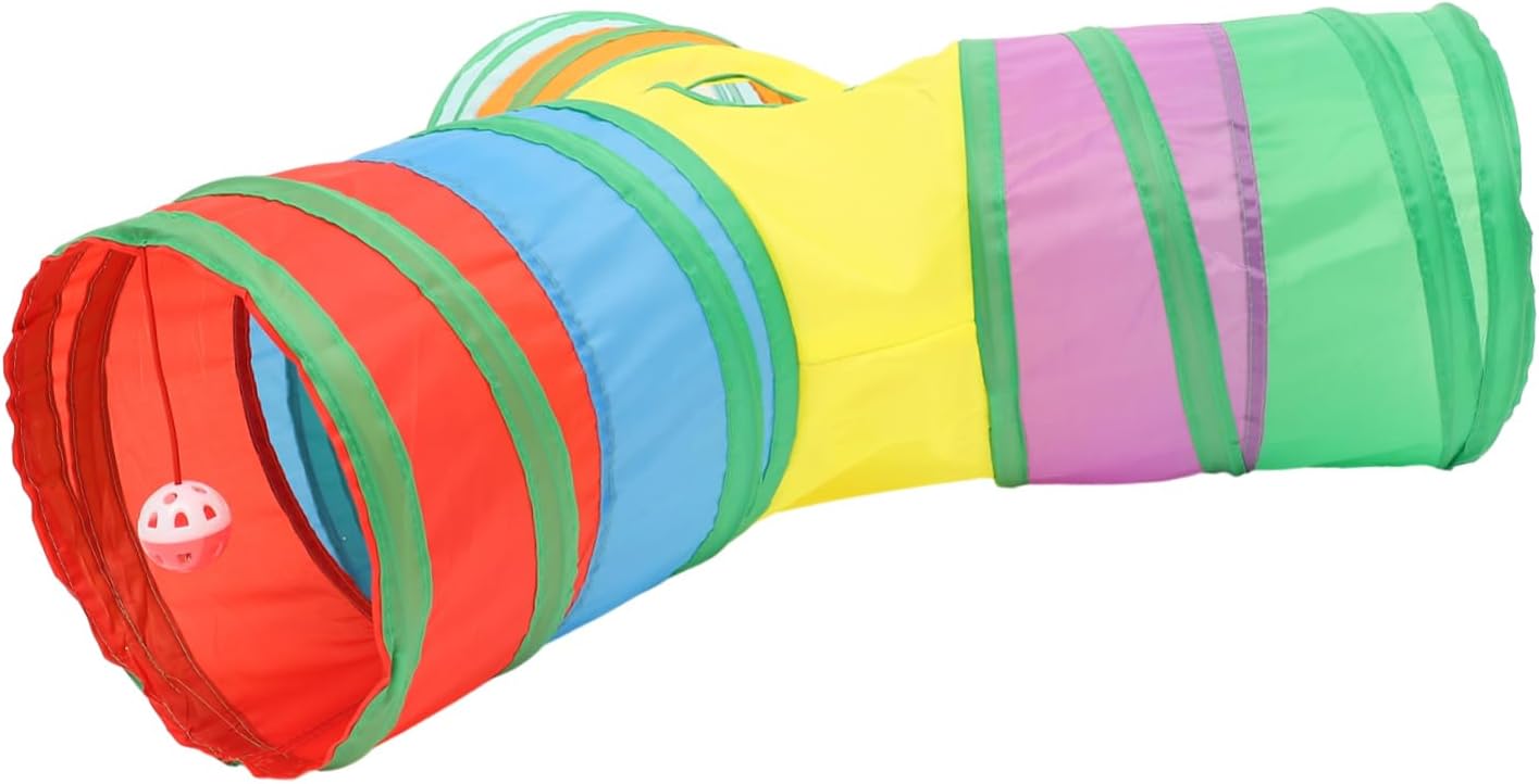 Colorful Wear Resistant Folding Cat Play Tunnel with Bell Ball Interactive Y Shaped Indoor Kitten for Exercise and Physical Training Pet Accessory for