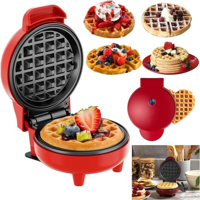 bhhb mini waffle maker machine 3 in 1 easy to clean dual side plate, perfect for pan cakes, dessert, breakfast - 350 watts, 4 inch, electric waffle iron pancake maker