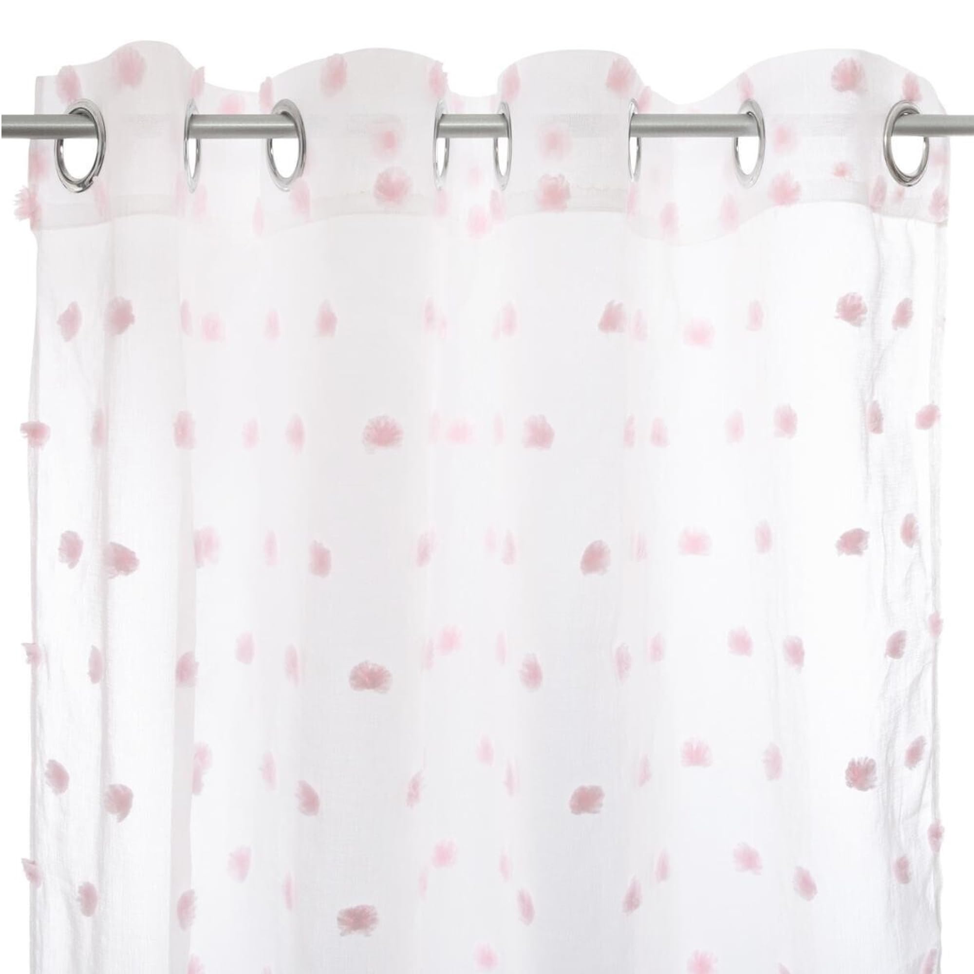Well Home - Cortina Infantil Pompones Blanca y Rosa