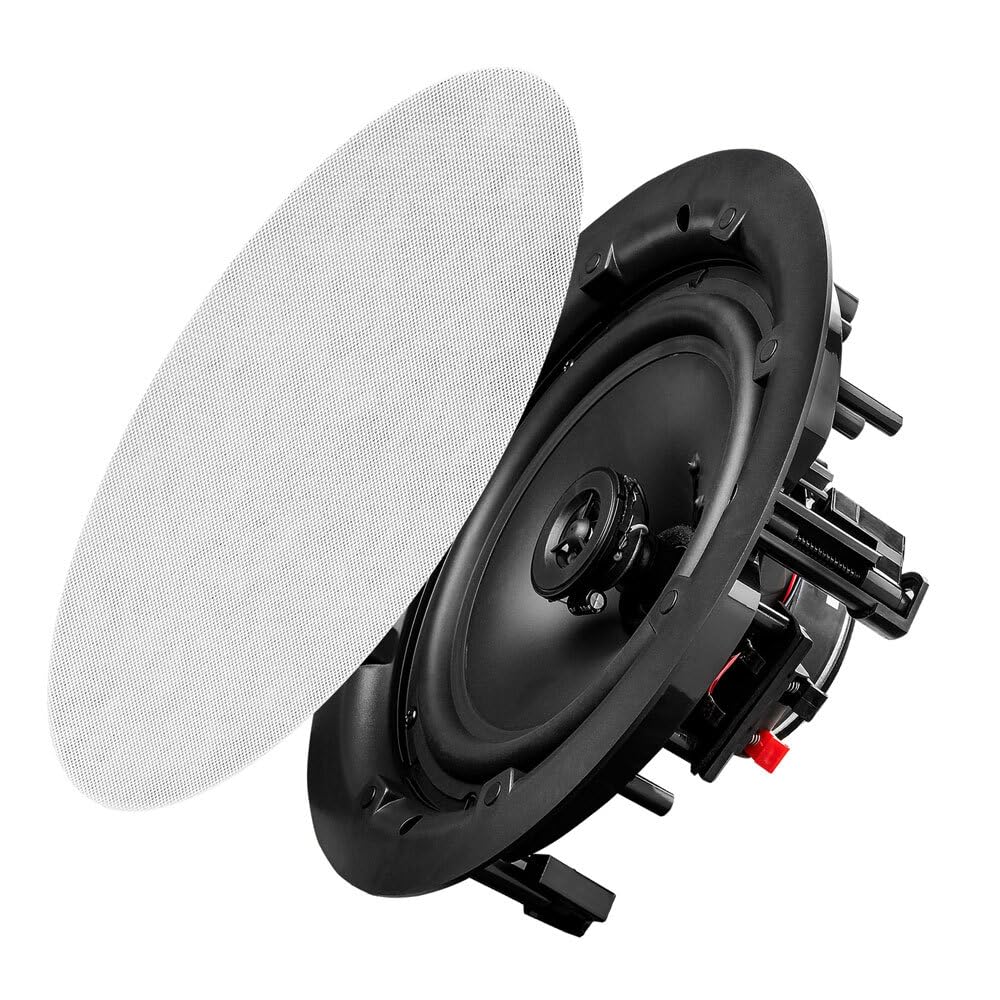 8" in Ceiling Speaker Pair 120W, Trimless Magnetic Grille, Pivoting Tweeter, Paintable Grille ACE800