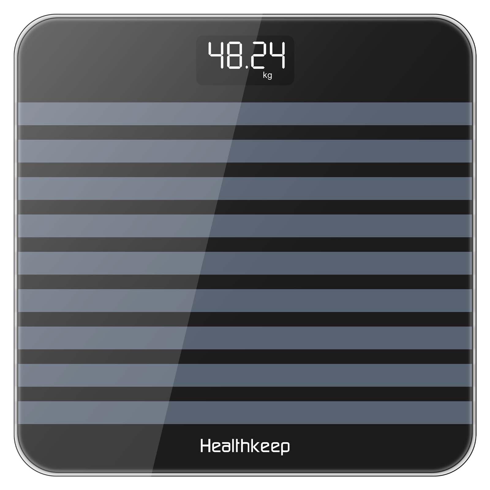 Bilancia personale Healthkeep, bilancia pesapersone con sensori ad alta precisione, bilancia digitale personale con tecnologia step-on, bilancia in vetro di sicurezza, nera 26 cm*26 cm 260 striscia