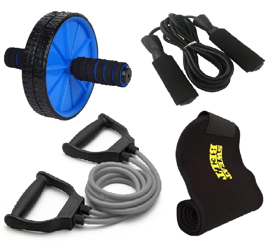 Ab Wheel Resistance Band Skipping Rope Sweat Belt 4PC Home Gym Equipment for Men & Women Workouu Combo Set (B09Y1XPZVG) Amazon Price History, Amazon Price Tracker