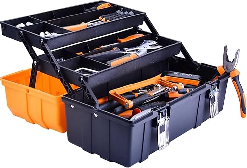 Miniatura 1 de Caja de almacenamiento de plástico de tres capas de 17 pulgadas, caja de herramientas, organizador de caja de costura, organizador multiusos y