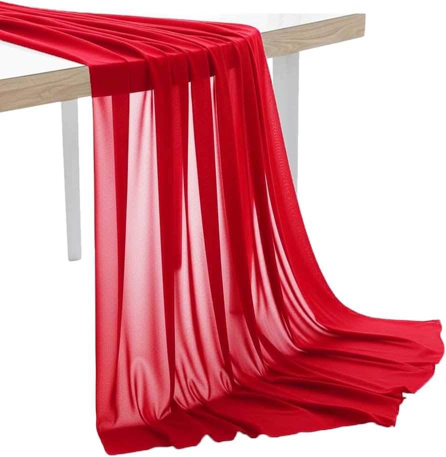 MDS Pack of 10 Yard Chiffon Fabric, Sheer Soft Draping Fabric Bolt for Wedding Party Backdrop Arch Decoration, Apparel Bridal Dress Sewing DIY Crafts Solid Gauze Fabrics 44” Wide - Red