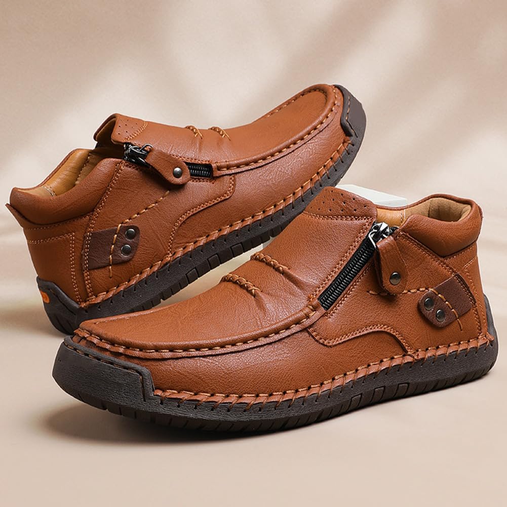 Zapatos de apoyo para el arco del pie, antideslizantes, punta redonda, botas de exterior de altura media, cómodas y transpirables, zapatillas informales de piel para el arco del pie, puntera