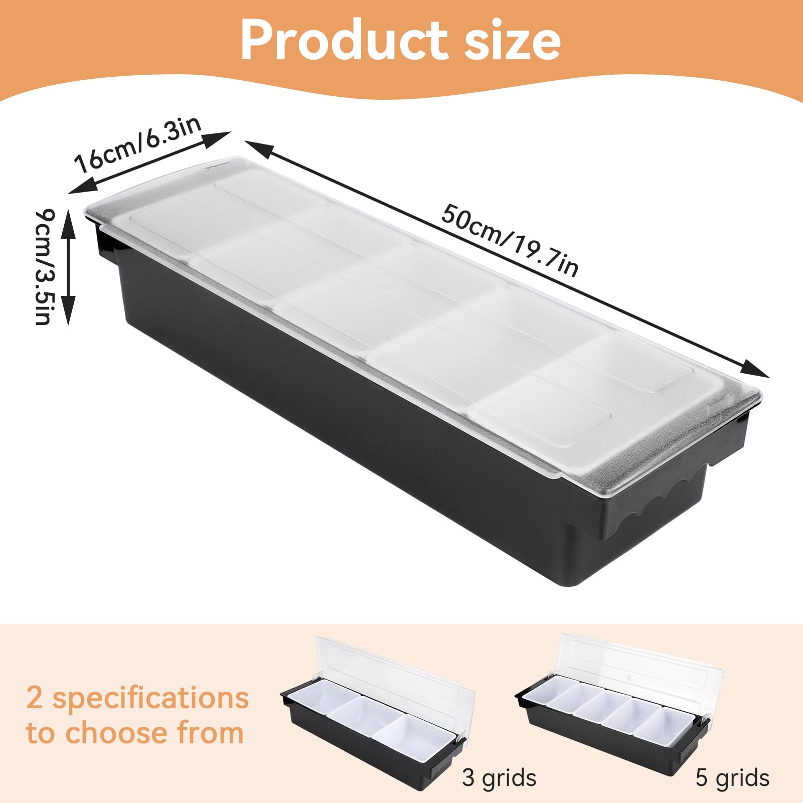 Distributeur de Condiments en Plastique, Plateau de Fruits, Garniture et Condiments 5 Compartment avec Couvercle pour Servir la Barre de Taco/Crème Glacée/Fruits/Salade