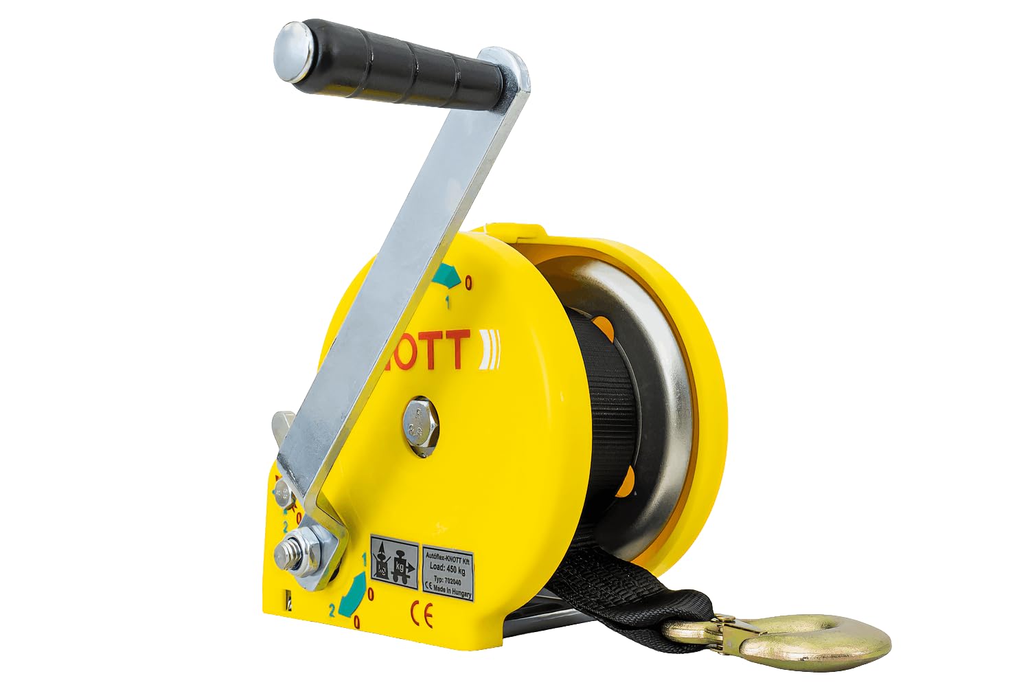 KNOTT Seilwinde 450 kg mit Gurt, Gelb