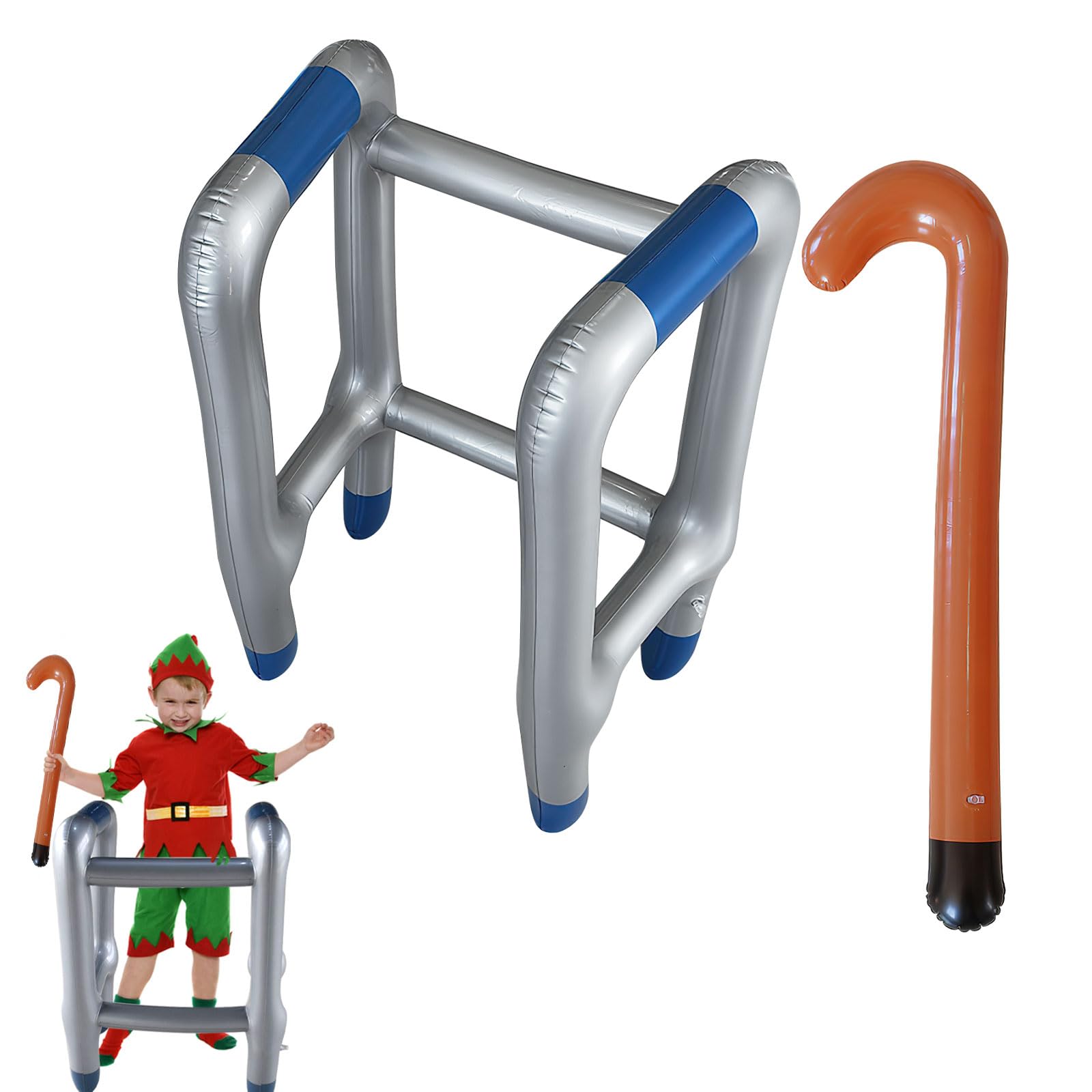Déambulateur Gonflable + Canne Gonflable/canne De Marche - Le Set Parfait Pour Votre Costume De Grand-mère Ou De Grand-père Pour Le Carnaval/mardi Gras Ou Comme Gag Pour Un Anniversaire