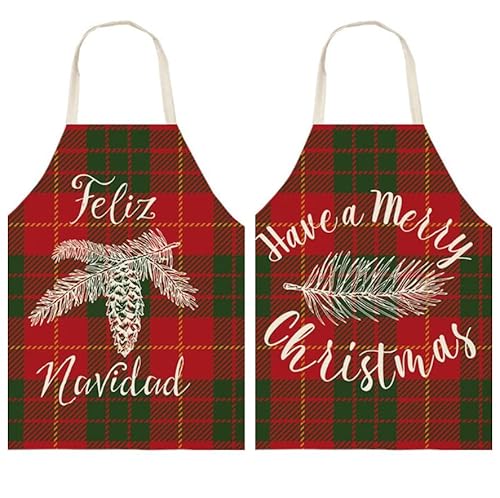 Lingquare Conjuntos de 2 uds delantal ajustable rojo y verde hoja a cuadros impresión Digital sin mangas delantal cocina hogar uso diario bata sin mangas 19x15in/47 * 38cm