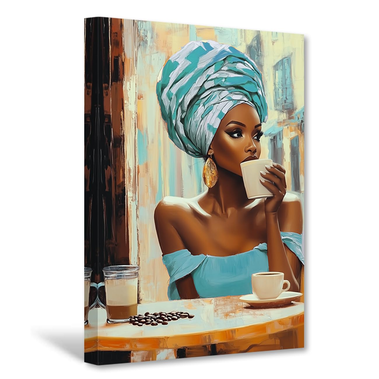 CXHOSTENT Black Girl Wall Art African American Canvas Art Black Women Pictures Vintage Female Posters Bedroom Decor Framed (105L x 70W cm)