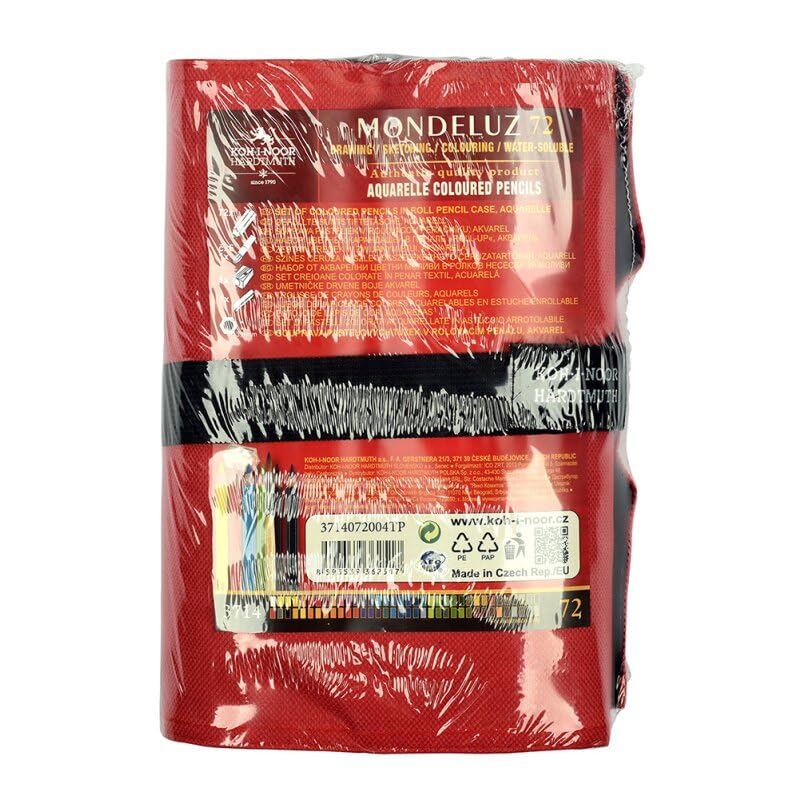 KOH-I-NOOR Astuccio per acquerelli riempito con 72 matite colorate ad acquerello + temperino, gomma, pennello e tasca per riporre oggetti
