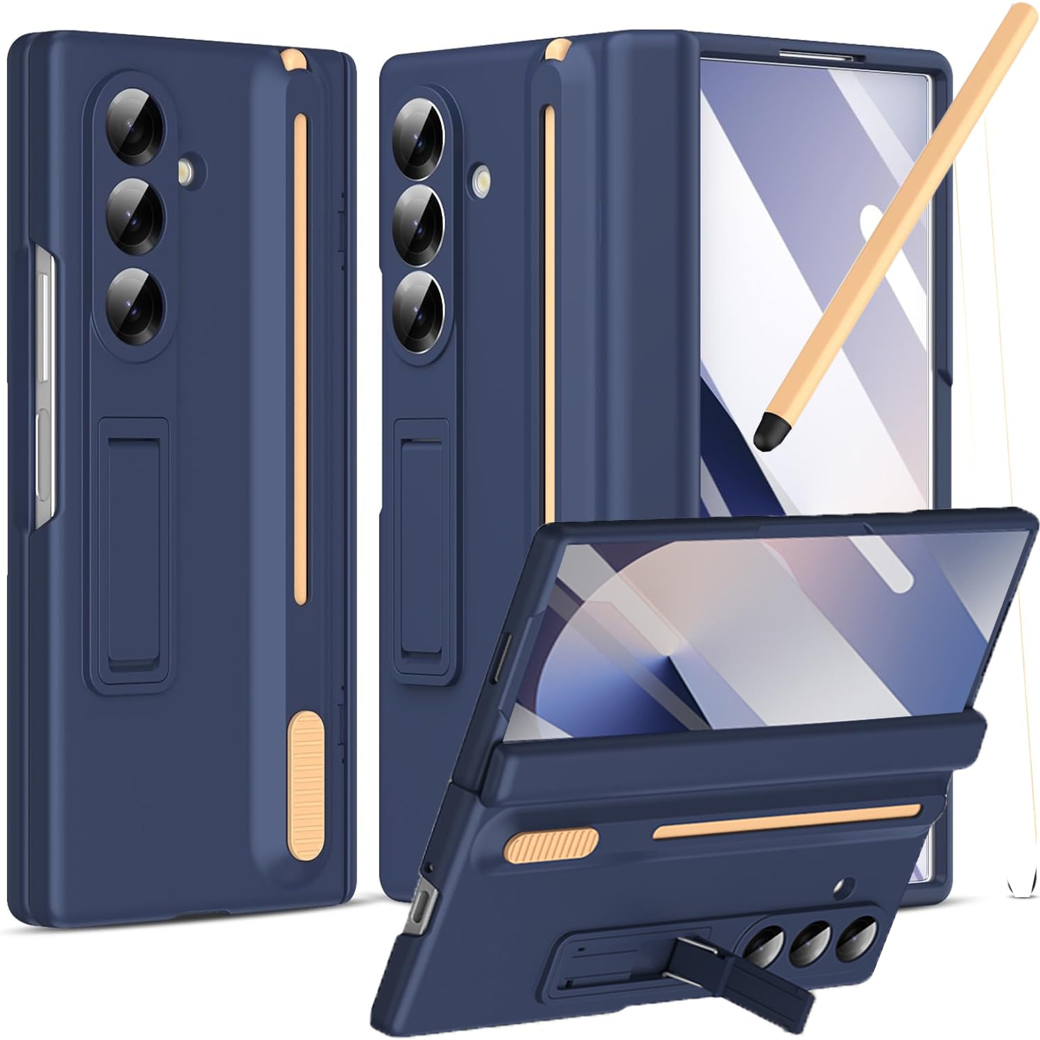 NINKI for Samsung Galaxy Z Fold 7 Case with S Pen Holder and Stylus,Invisible Kickstand Screen Protector Hinge Hard Drop-Proof Stand Phone Cover for
