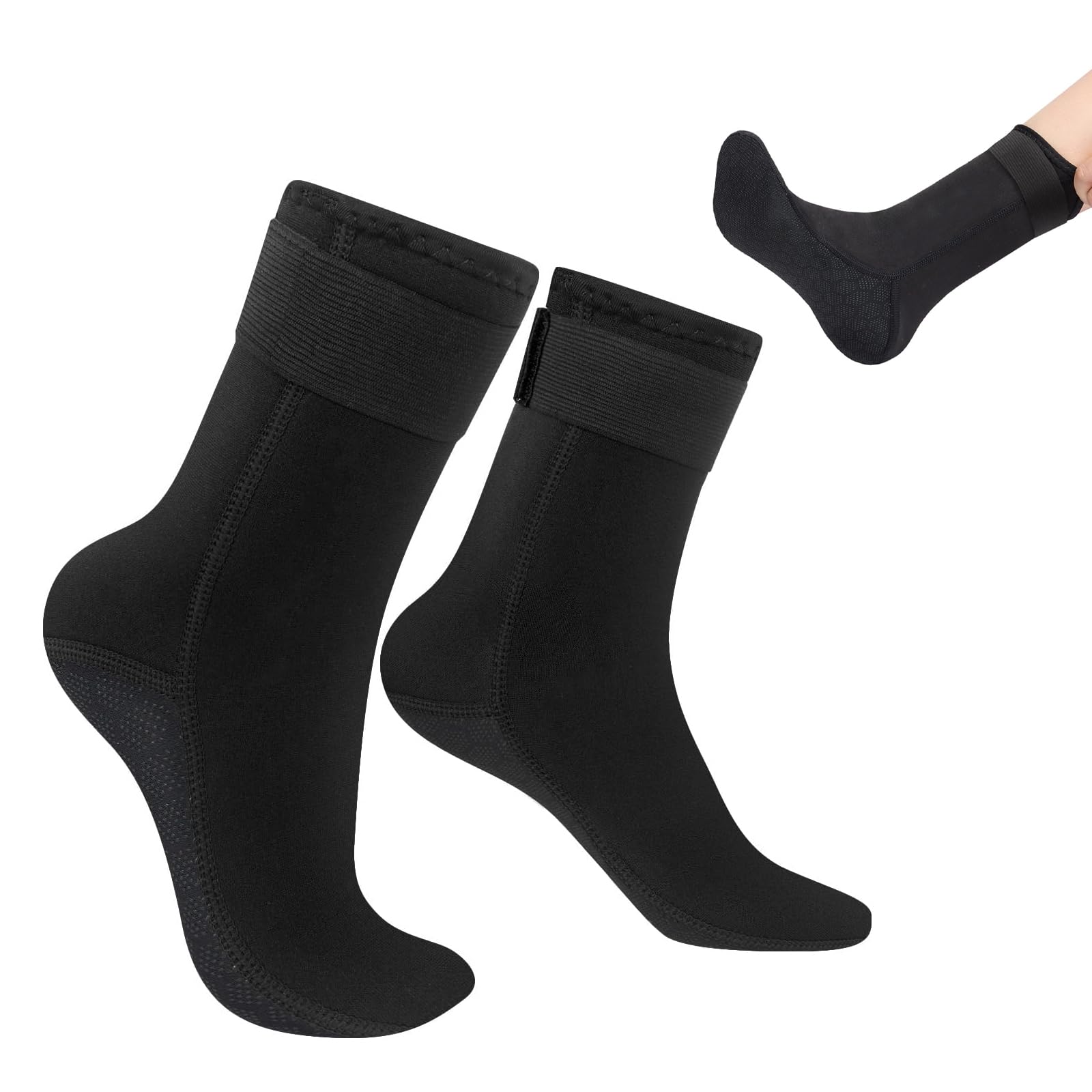 Calzari Sub in Neoprene Neri per Sport Acquatici – 1 Paio, Taglia L (40‑41), Fondo Antiscivolo – Adatti per Spiaggia, Immersioni, Surf e Kayak