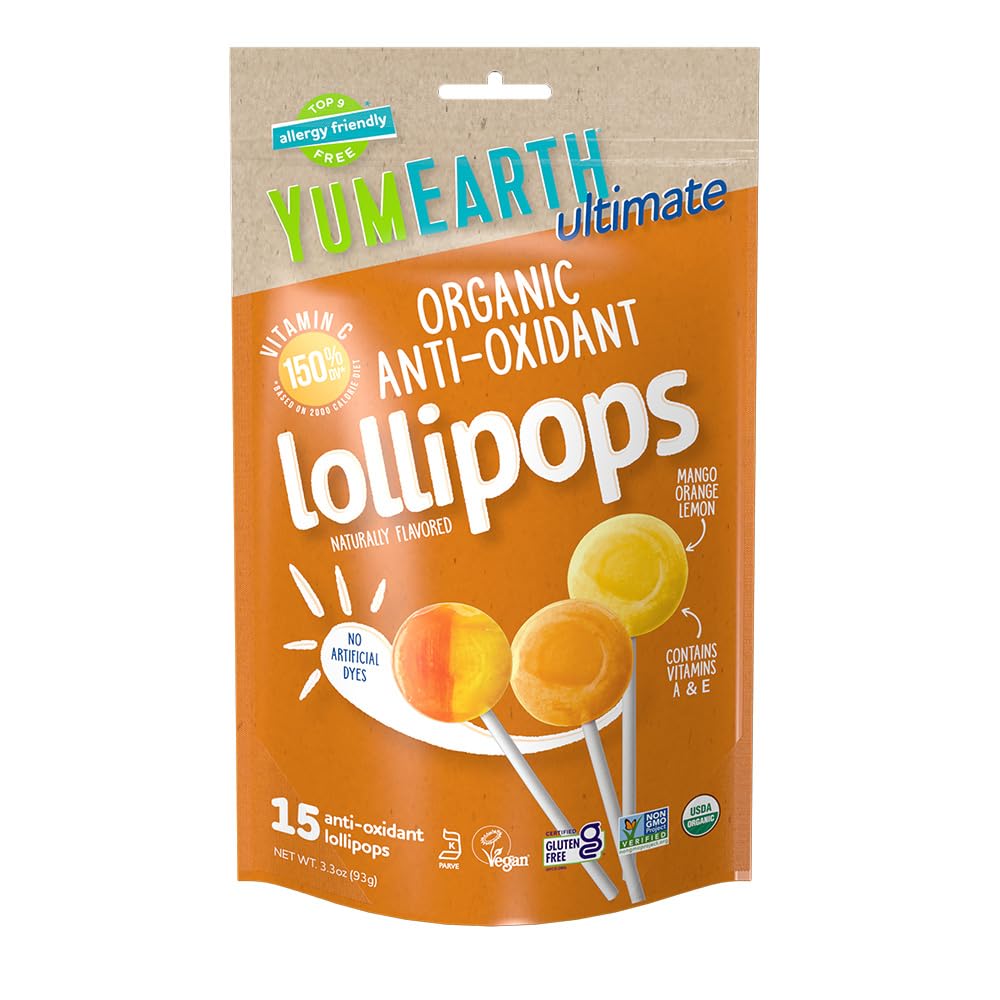 Ultimate Organic Anti Oxidant Lollipops, 15 Count, Allergy Friendly, Gluten Free, Non-GMO, Vegan, No Artificial Flavors or Dyes