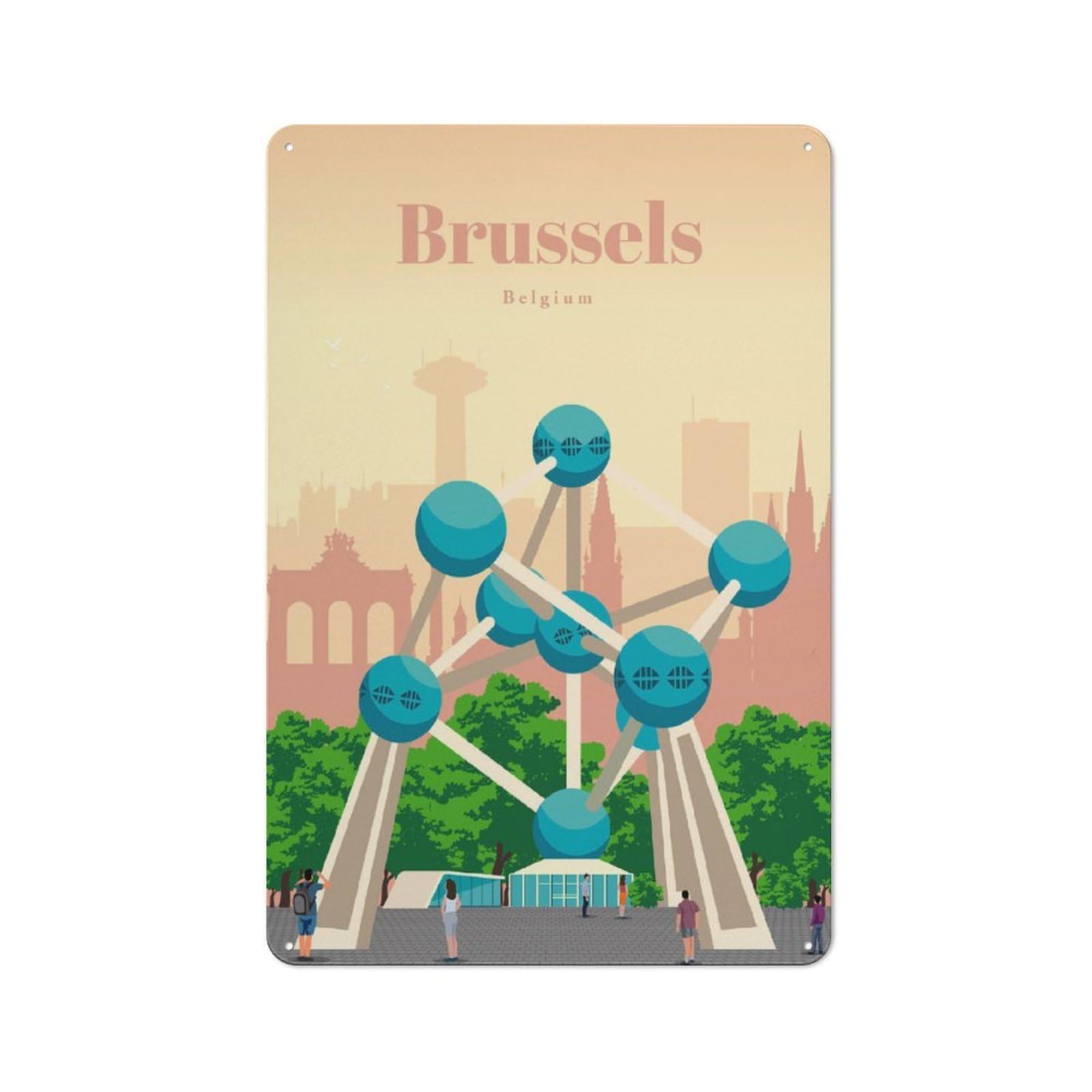 Junmoney Travel To Brussels Metal Wall Sign 30X20cm Featuring For Bar Or Restaurant, For Themed Interiors In Bars And Restaurants