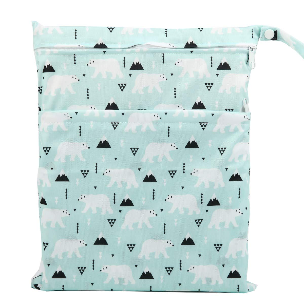 Sigzagor Sigzagor Medium Wet Dry Bag Baby Cloth Diaper Nappy Insert Bag Reusable Washable with Two Zippered Pockets (Polar Bear)