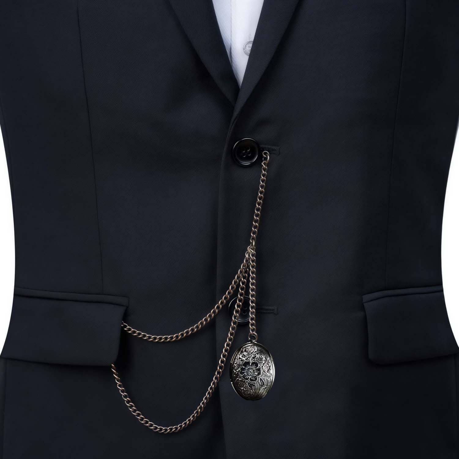 Handmade Single Albert Pocket Watch Chain T-Bar with Classic Elegant Locket Pendant