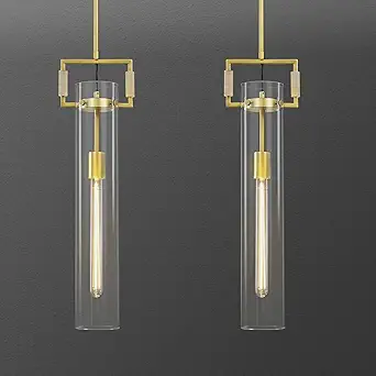 Brass Pendant Lights,Modern Glass Pendant Lights Kitchen Island 2 Pack,21.6'' Farmhouse Gold Kitchen Pendant Lighting Over Island for Dining Table,Bathroom,Bedroom