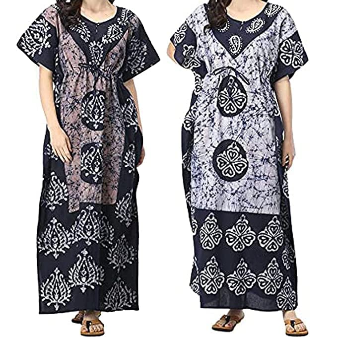 Combo Pack of 2 Women Fashion Clothing Cotton Sleep Lounge Wear Nighties Nightdress Maxi Kaftan Nightgown Plus Size-image-6