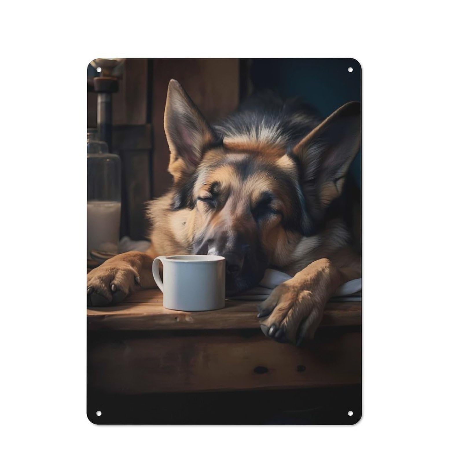 Junmoney German Shepherd Dog Coffee Rustic Metal Wall Sign 40X30cm Featuring For Pub Or Café, For Vintage Wall Decor Fans, For Metal Sign Collectors