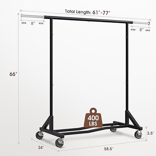 Miniatura 9 de Raybee Perchero de ropa resistente, perchero dorado con ruedas, percheros para colgar ropa, perchero de metal resistente, perchero industrial para