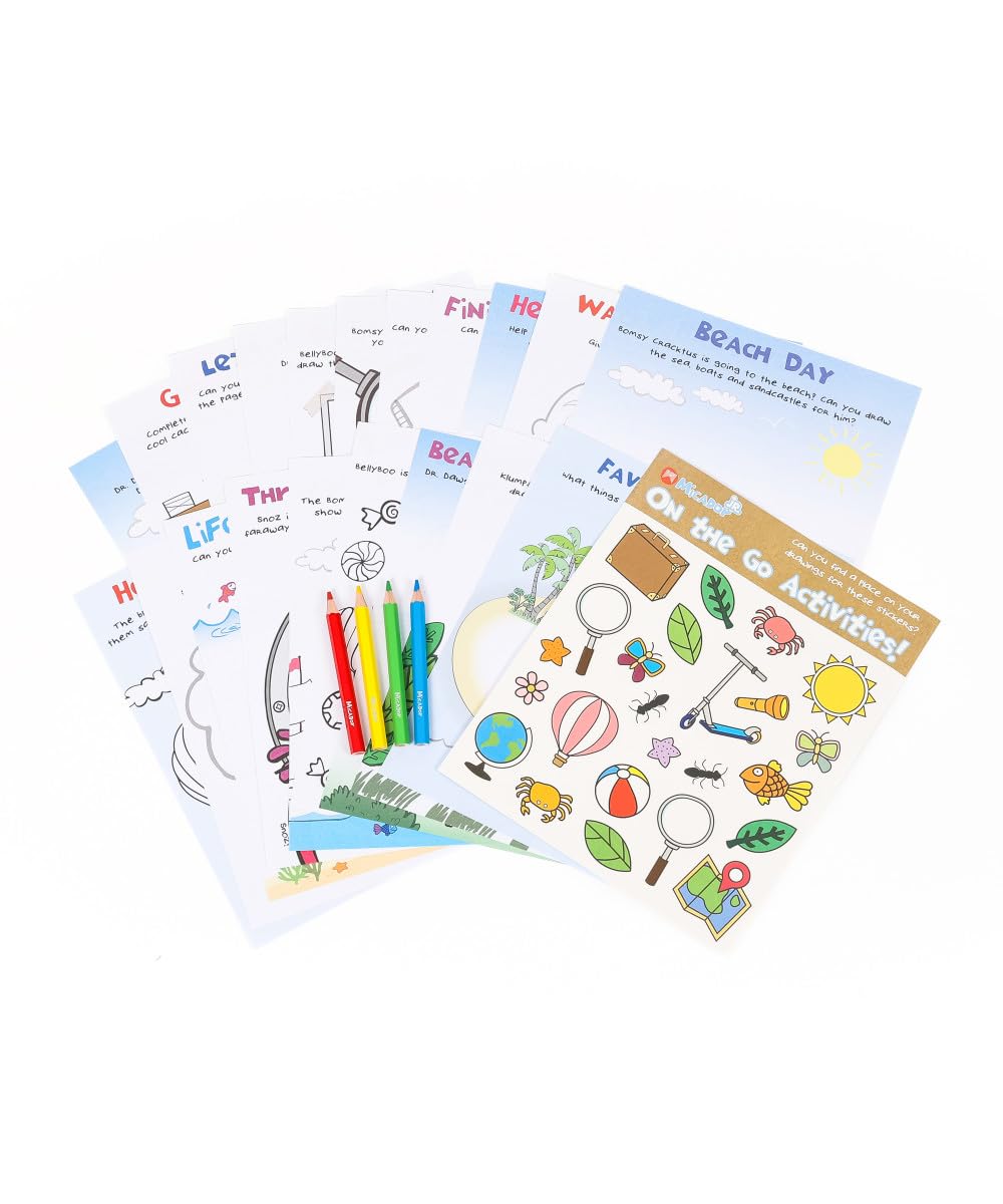 Micador Travel Activity Pack For Kids - 20 Drawing Activities + Colored Pencils | Ages 3+