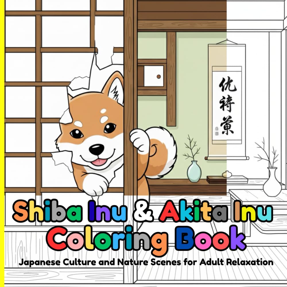 Shiba Inu & Akita Inu Coloring Book: Japanese Culture and Nature Scenes for Adult Relaxation (Coloring Book Serenity Collection)