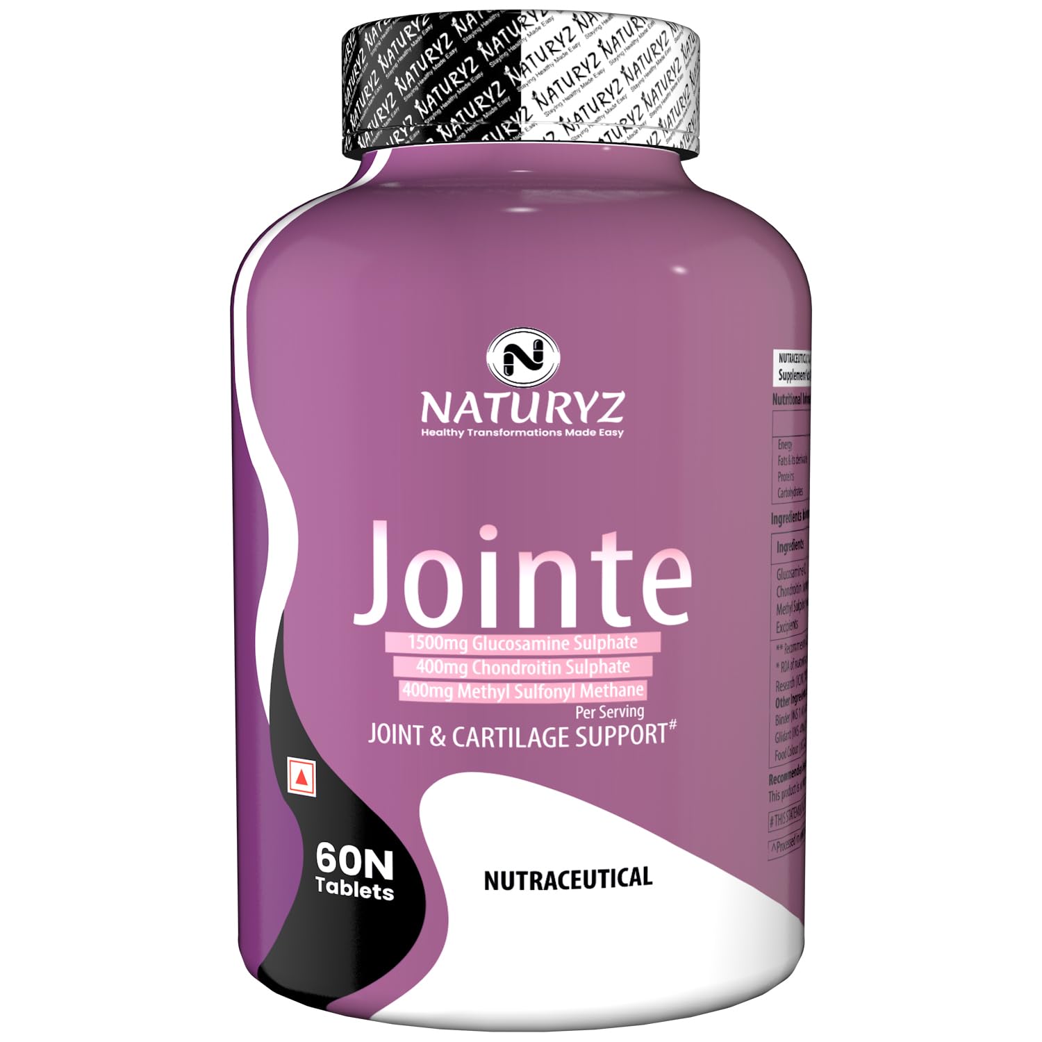 Naturyz - 1500mg Glucosamine, 400mg Chondroitin and 400mg MSM Per Serving for Cartilage Jointe Maximum Strength - 60 Tablets