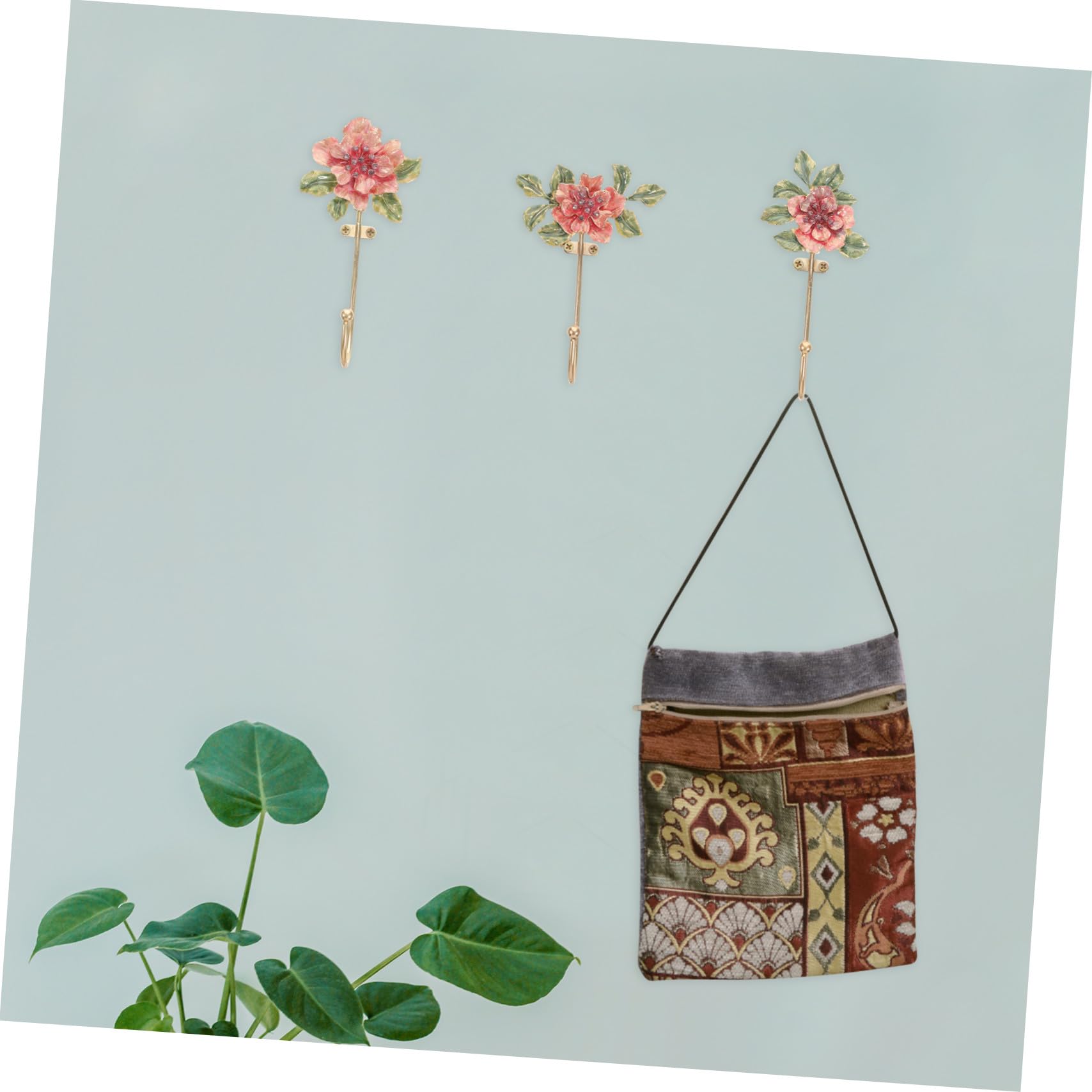 Perchero para Bolsos y Llaves de Pared Floral 3 Piezas Aleación de Zinc