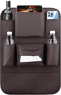 Nuyhgtr Organizador de asiento trasero de coche, protección antipatadas, soporte de viaje con múltiples bolsillos, ideal para organización interior de vehículos, camiones, sedán, 22.83 x 16.54 x 0.79