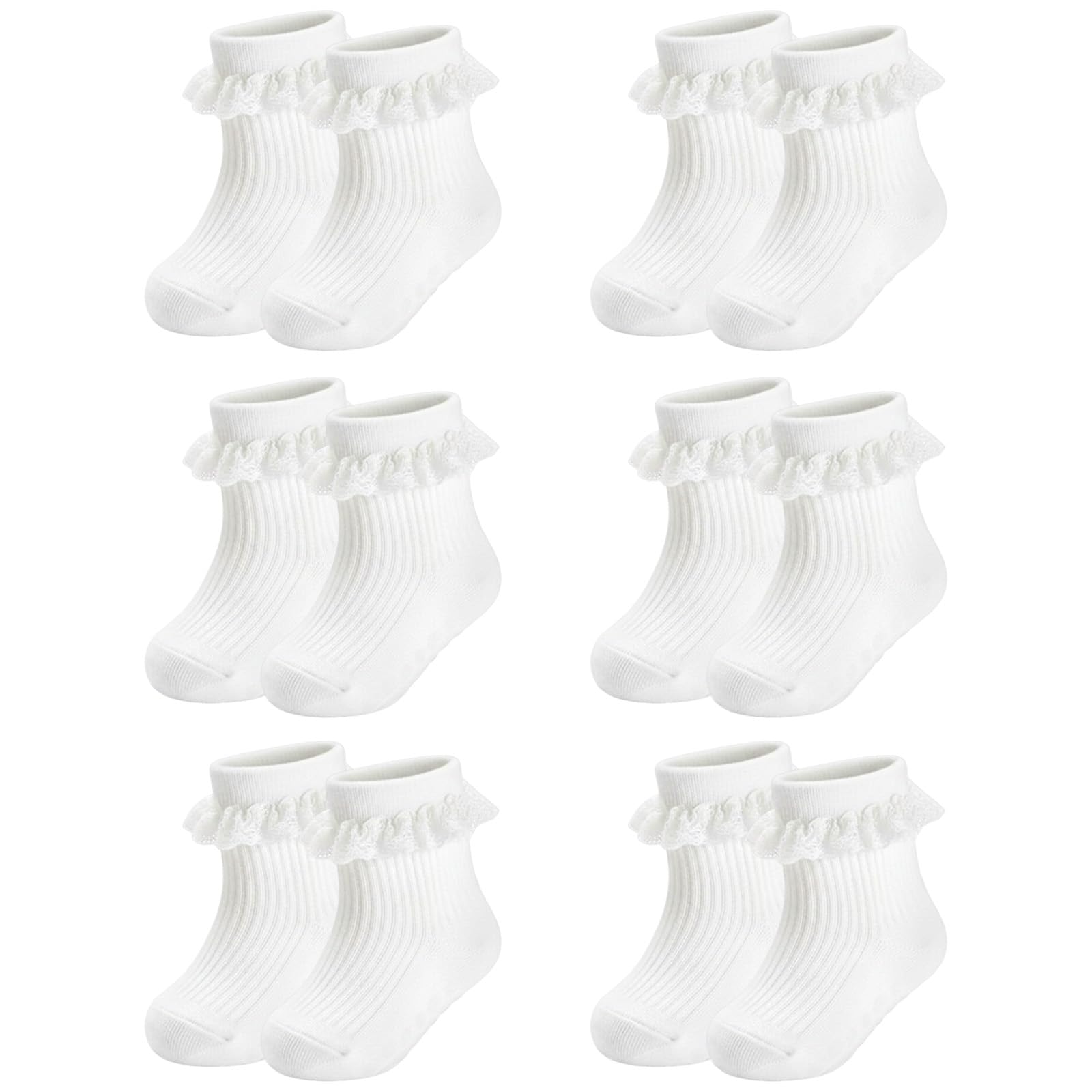 6 Pairs Socks Kids Baby Girls Anti Slip Floor Spring and Autumn Cotton Learning to Walk Unsteadily Lace