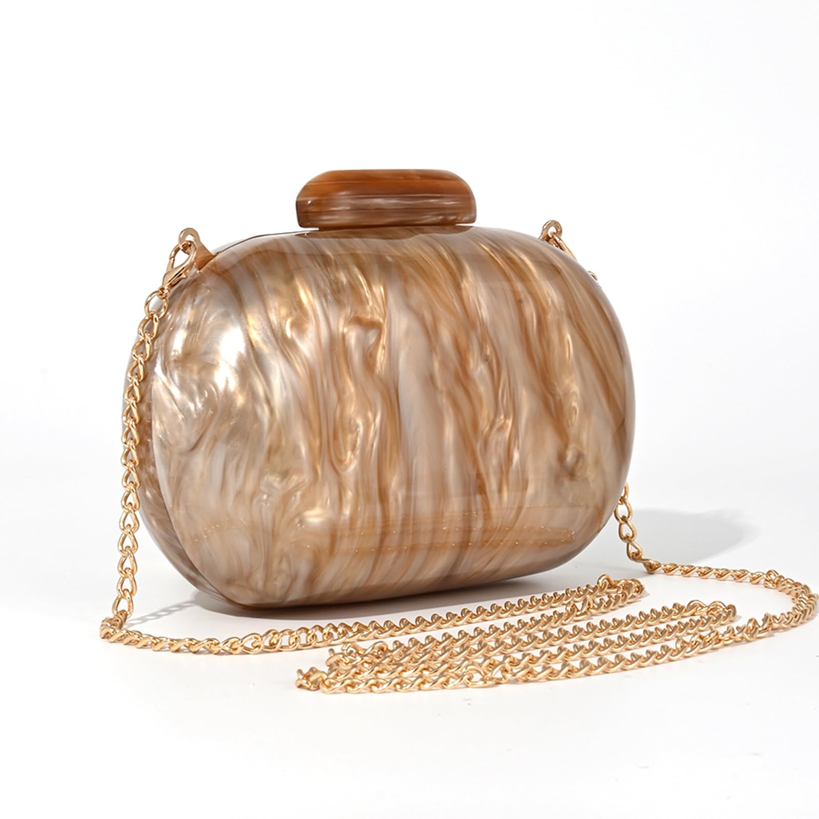 Ryxuzer Clutch Purse For Women Shell Bag Acrylic Handbags Elegant Seashell Crossbody Bags Wedding Guest Dresses Shoulder Evening Bag Small Nude Cute Purses (Brown)
