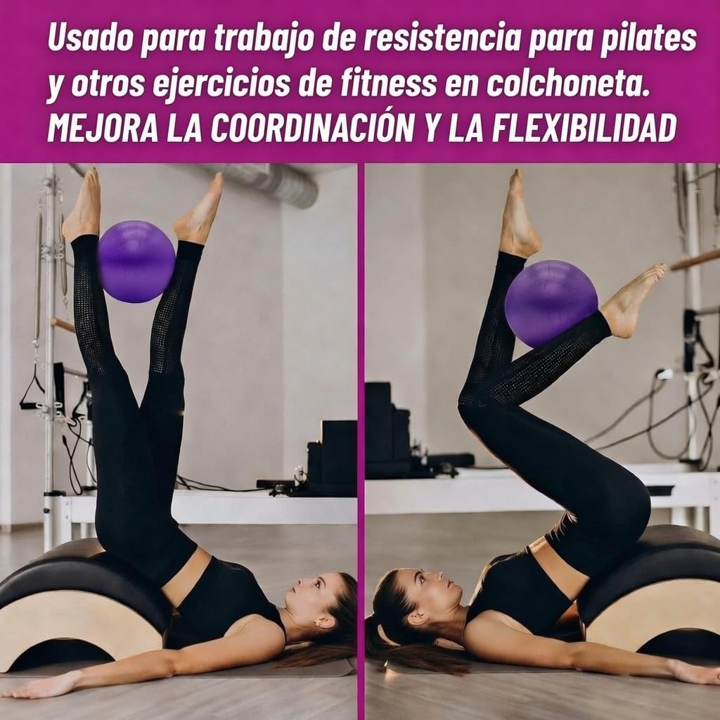 Pelota de Pilates de 25 cm antideslizante de PVC | Soft Ball Fitness para Yoga, Gimnasia y Fisioterapia | Mini Fitball para Entrenamiento en casa, Core Abdominales y Embarazo | Morado