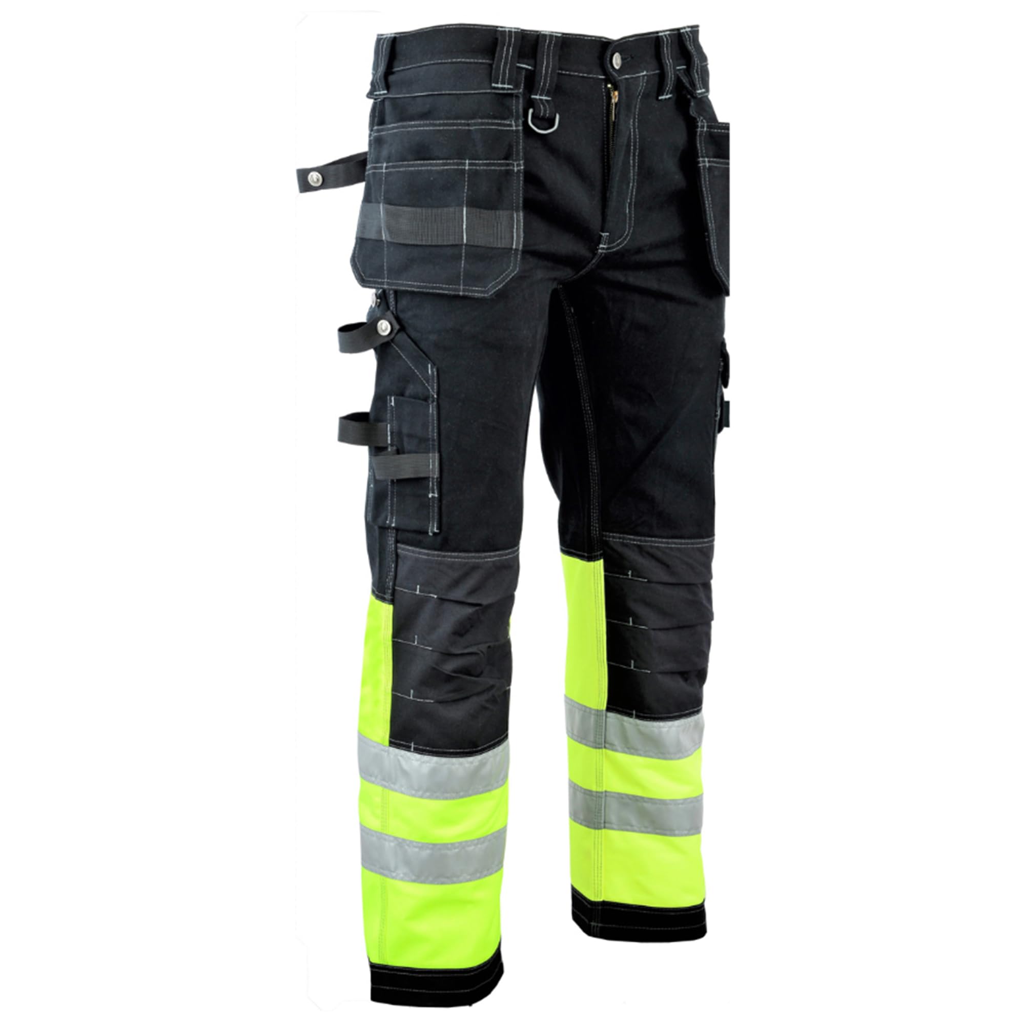 B&Q -  Mens Hi Viz Cargo Combat Holster Pockets Tactical Working Work Trouser Trousers Pants Jeans-Black/green