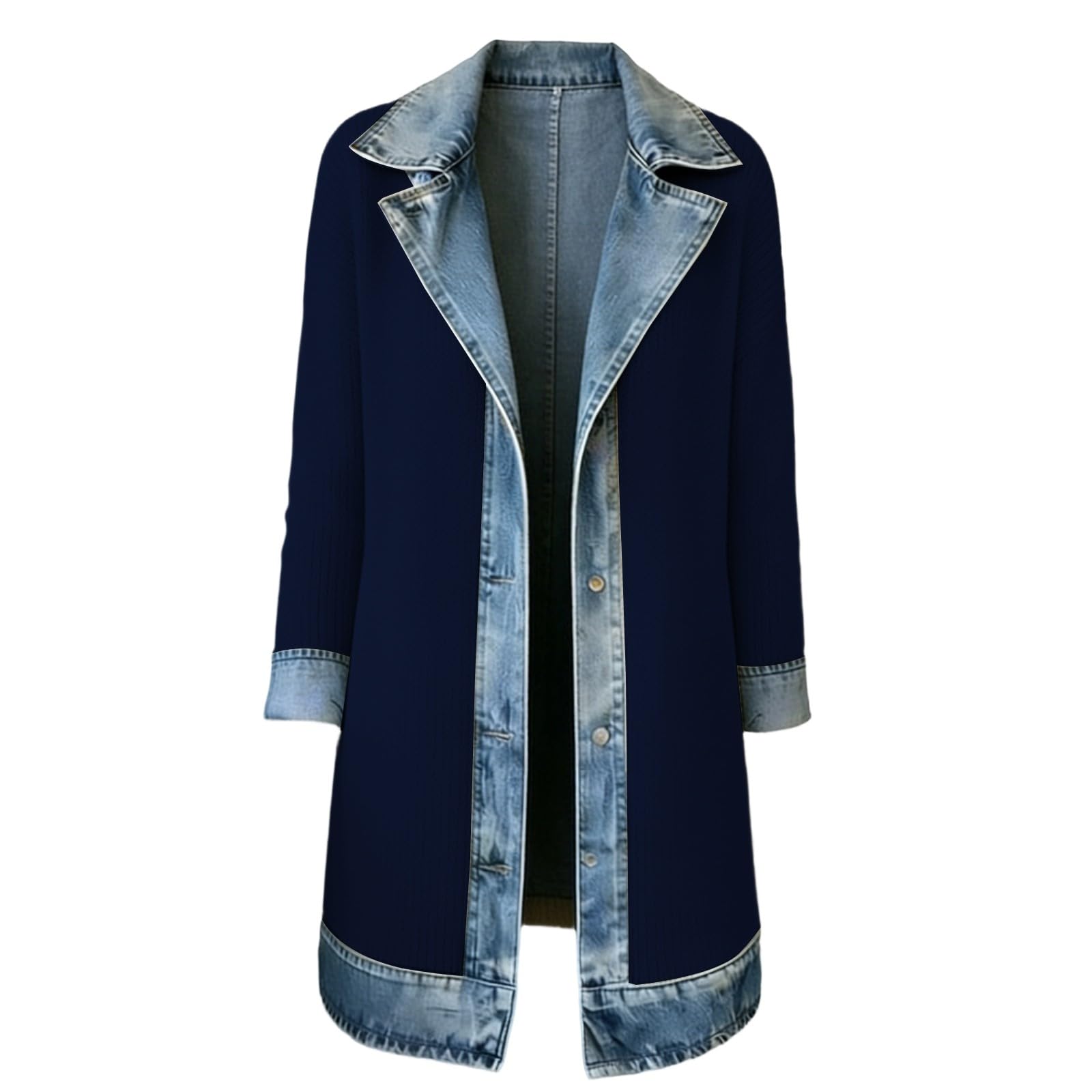 Blazer Femme Denim Patchwork Cardigan avec col en jean Bloc de couleur Casual T-shirt à manches longues Décontracté Veste en jean Mode Vestes à manches longues Haut en tricot flatteur Pull de loisirs