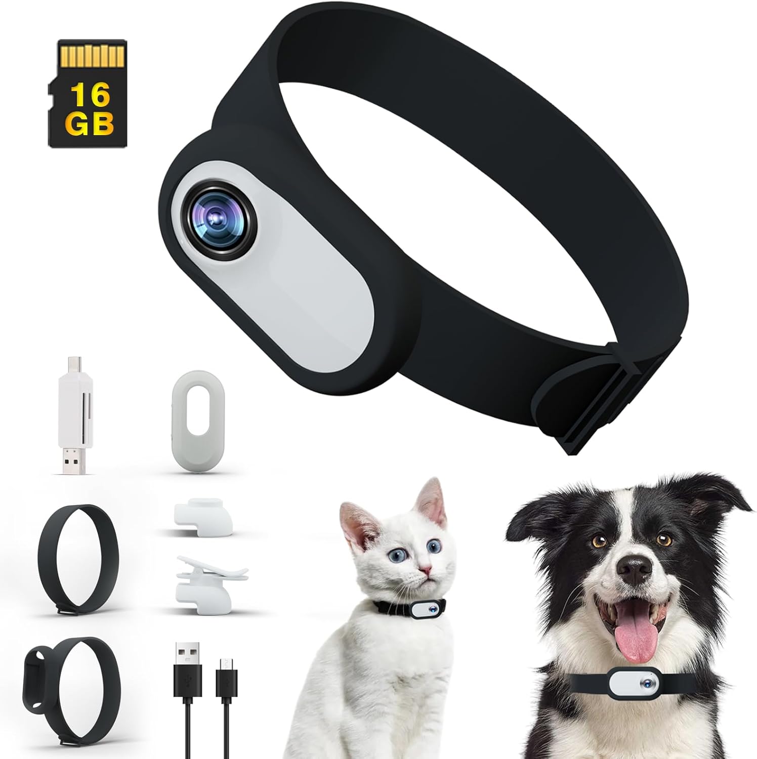 Pet Baby Cat Camera Collar with 64GB SD Card, HD 1080P Dog