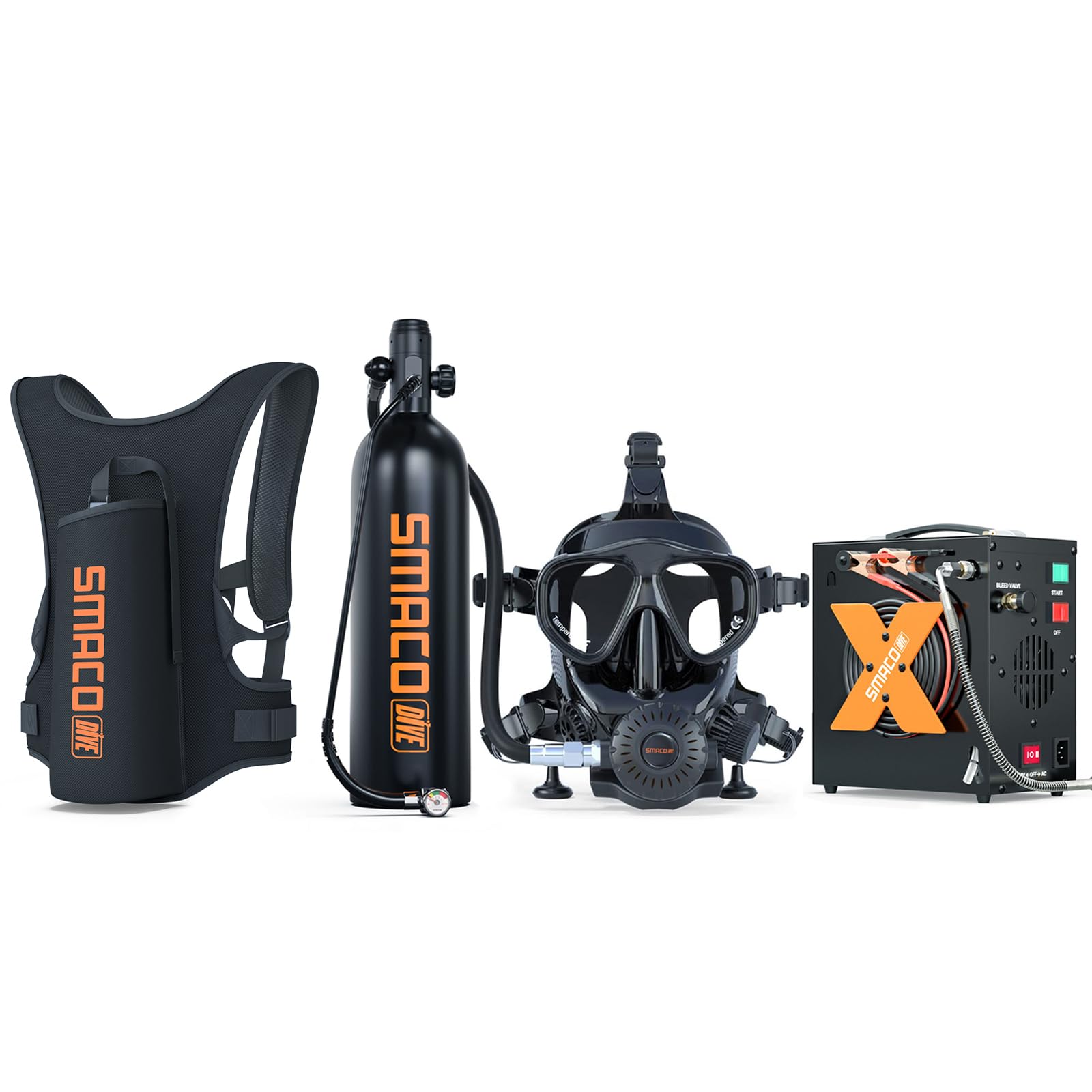 SMACO Mini Scuba Tank for Shallow Water Diving 1.9L Scuba Cylinder Diving Tank Kit Support for Underwater Recreation/Diving Practice/Water Rescue/Backup Air