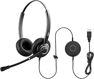 MKJ USB Headset with Microphone for PC - Wired Headphones for Computer Laptop Mac, Call Centre USB Headphone for Office, Business, Skype, Zoom, Microsoft Teams, Webex, Cisco Jabber, Webinar