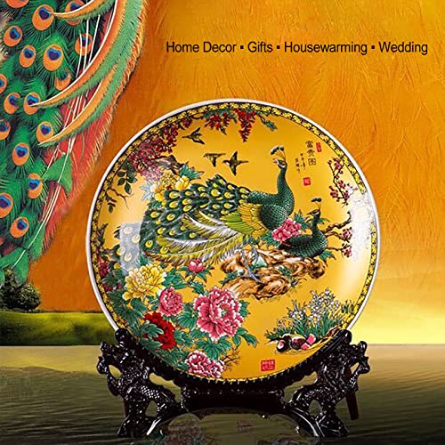 Home Ceramic Decorative Plates Wedding Gifts For Couples Unique 2023 Chinese Classical Colorful Peacock Birds And Peony Flowers Painting Handmade Art Decor For Display Living Room Table (Peacock) #TOP1