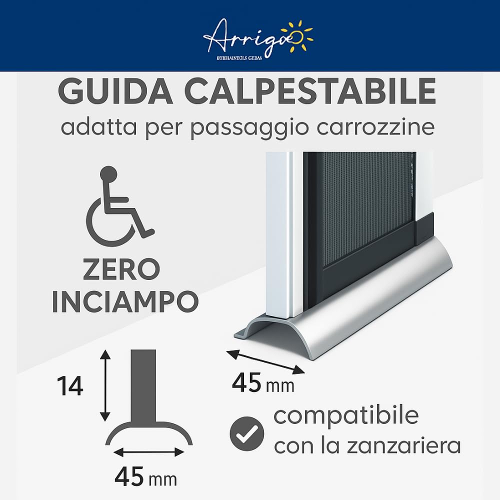 Zanzariera Laterale su Misura con Richiamo a Molla e Chiusura Magnetica | Guida Calpestabile | Rete in fibra di vetro | Struttura in Alluminio Vari Colori