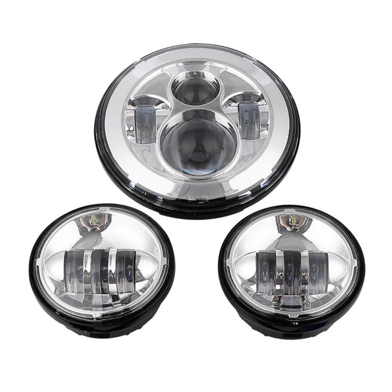 Motorcycle 40W LED Sealed Beam DRL Head Light + 2Pcs 4.5 30W FOG Lamps Compatible with Harley(Chrome)
