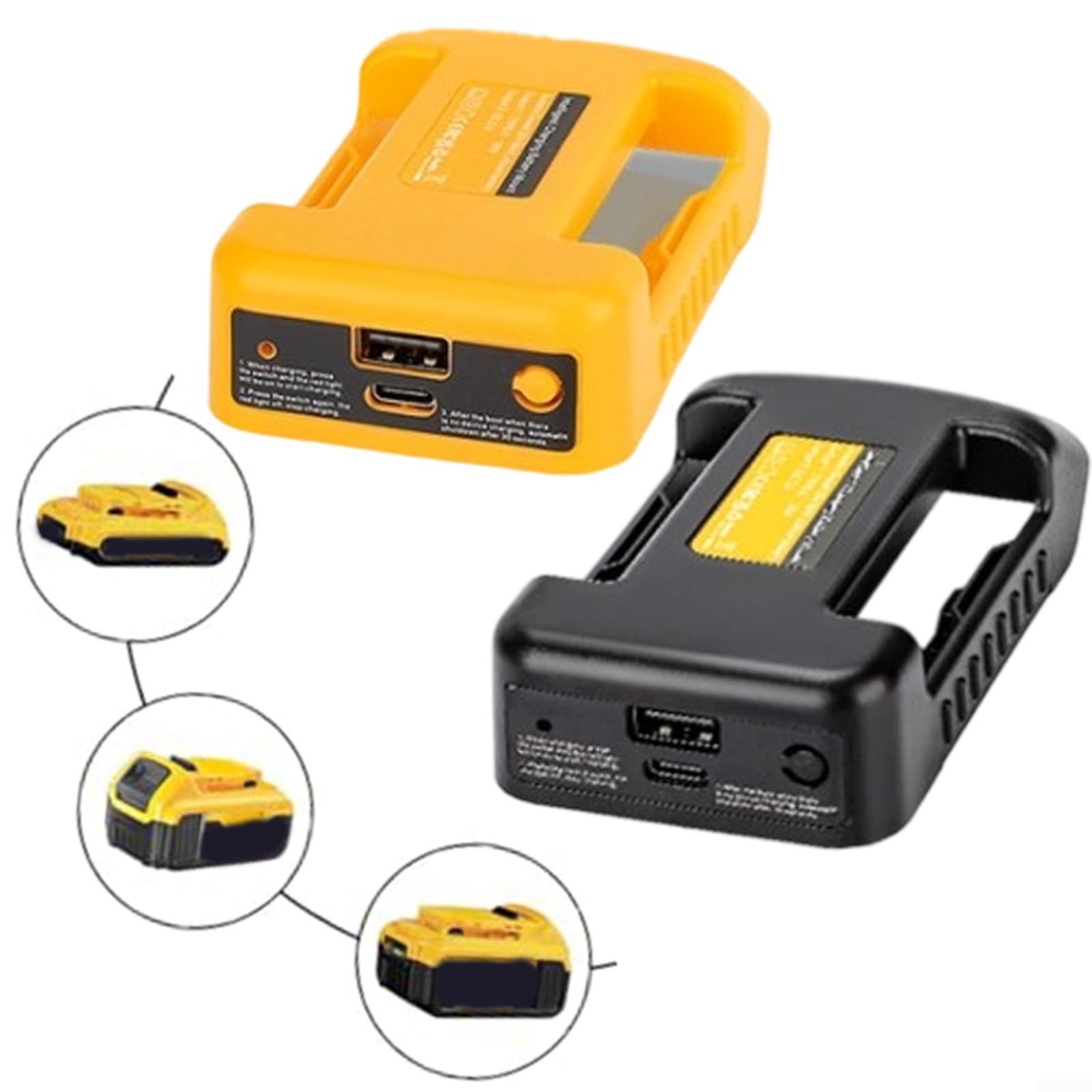 Adattatore per Batteria Compatibile con Dewalt 18 V A 20 V DM18D con USB, Batteria al Litio
