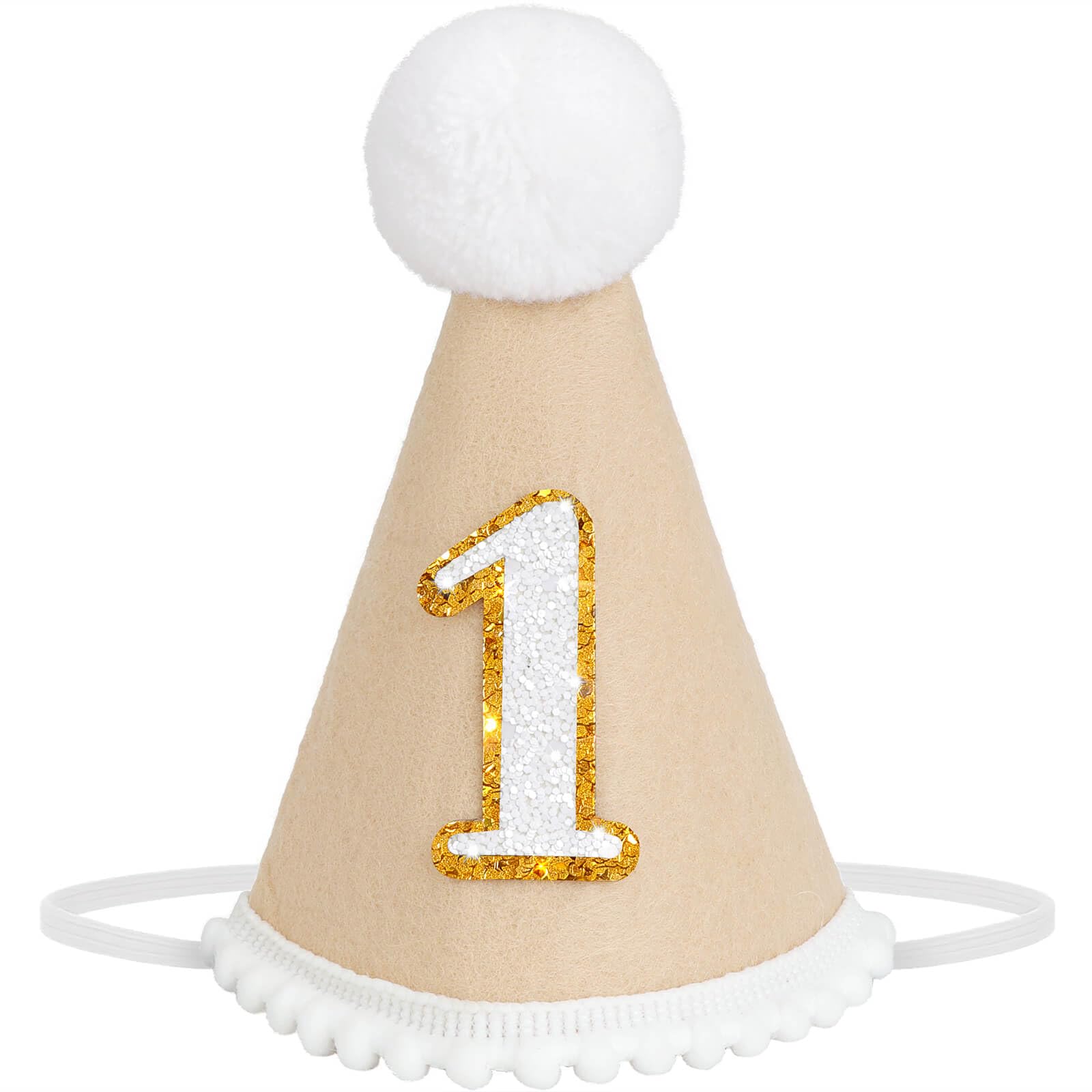 DRESHOW 1st Birthday Baby Party Hat First Birthday Cone Party Hats with Pom Poms Cake Smash Photo Props Headwear Decor for Girls Boys