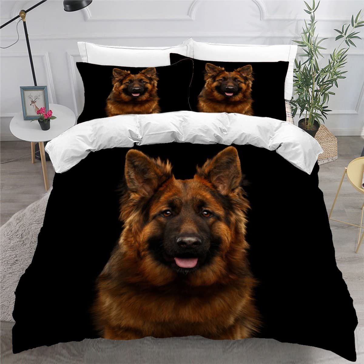 LUORU King Duvet Cover German Shepherd 220x230 cm 3D Printed Animal Dog Bedding Set with Zipper Closure Ultra Soft Microfiber Kids Boys Girls Teens Comforter Quilt Cover with 2 Pillowcase 50x75